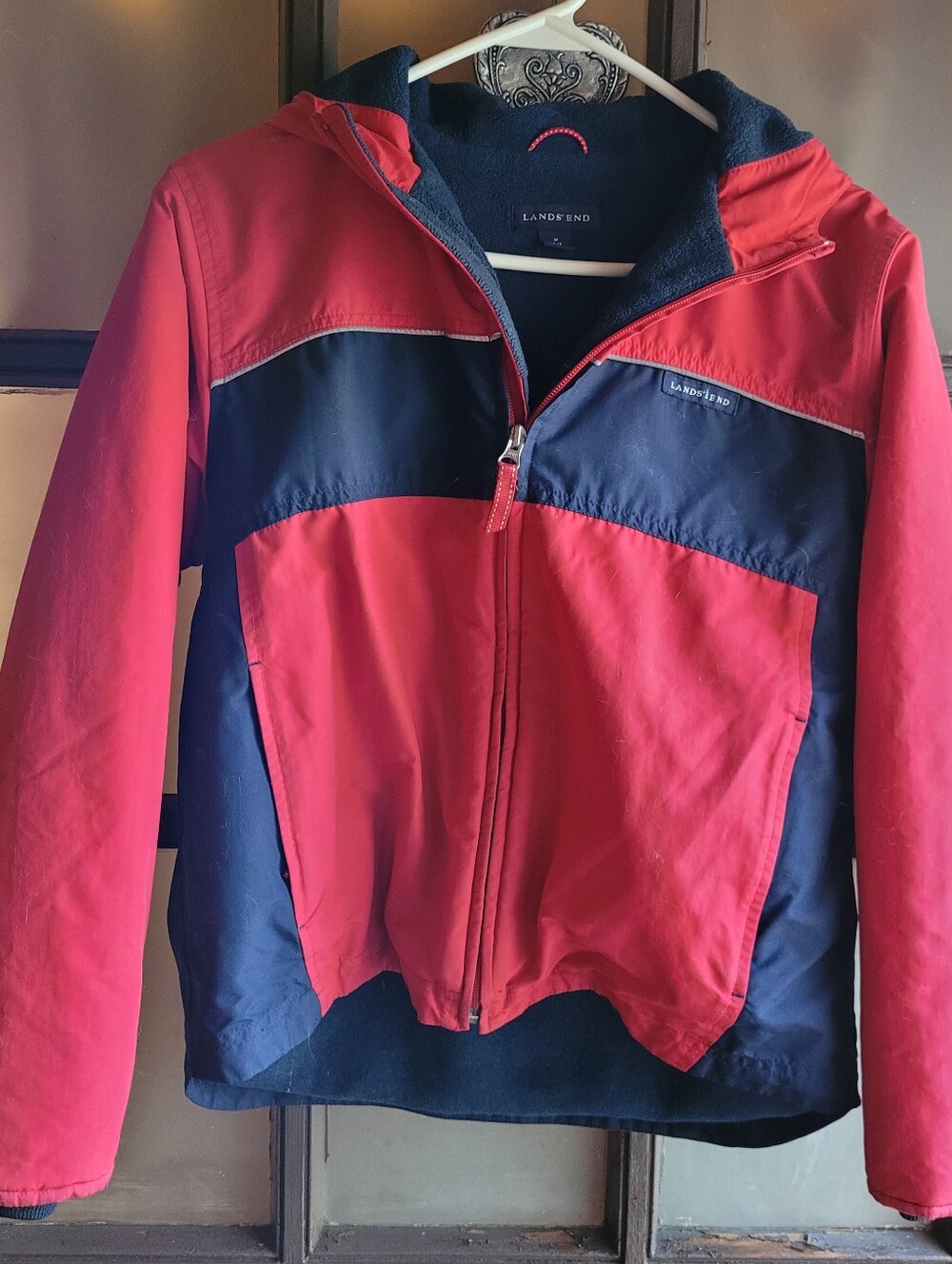Lands' End Kids Fleece-Lined Squall Waterproof Winter Jacket Red Blue - M 10-12